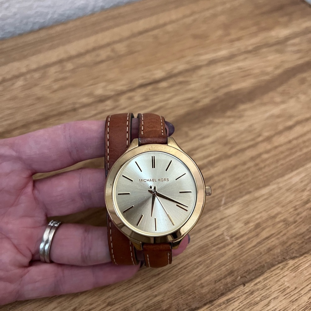 Michael Kors Gold and Brown leather wrap watch